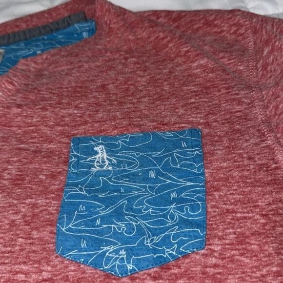 Original Penguin Boys Red Tee With Blue Shark Pocket - Picture 4 of 5